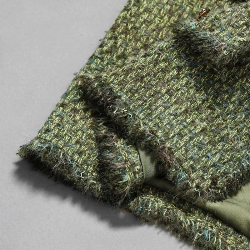 Women's Jackets Green Tweed Jacket Woven Small Fragrance Autumn/winter Clothing Elegant Top For Socialites Tassel Classic