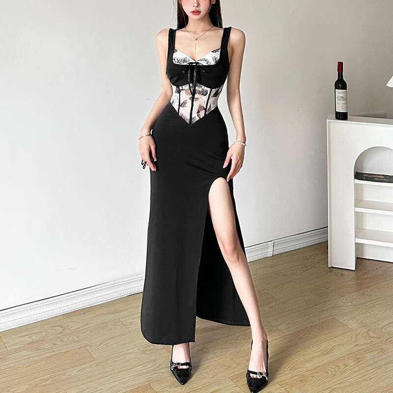 2024 Summer New Fashion Sexy High Waist Mid-Length Slit Dress for Women 89c