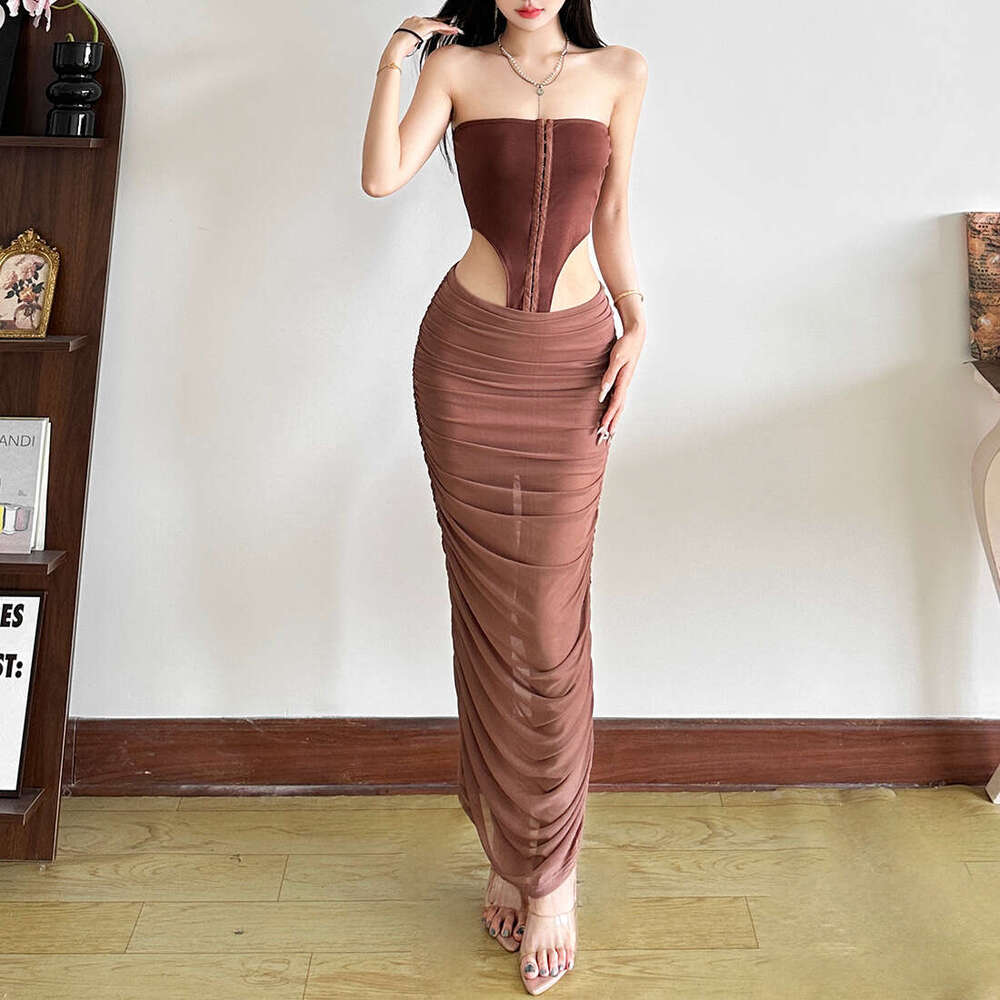 2025 Summer New Fashion Color-Block Elegant Sexy Backless Slim Fit Tube Dress for Women 2cc