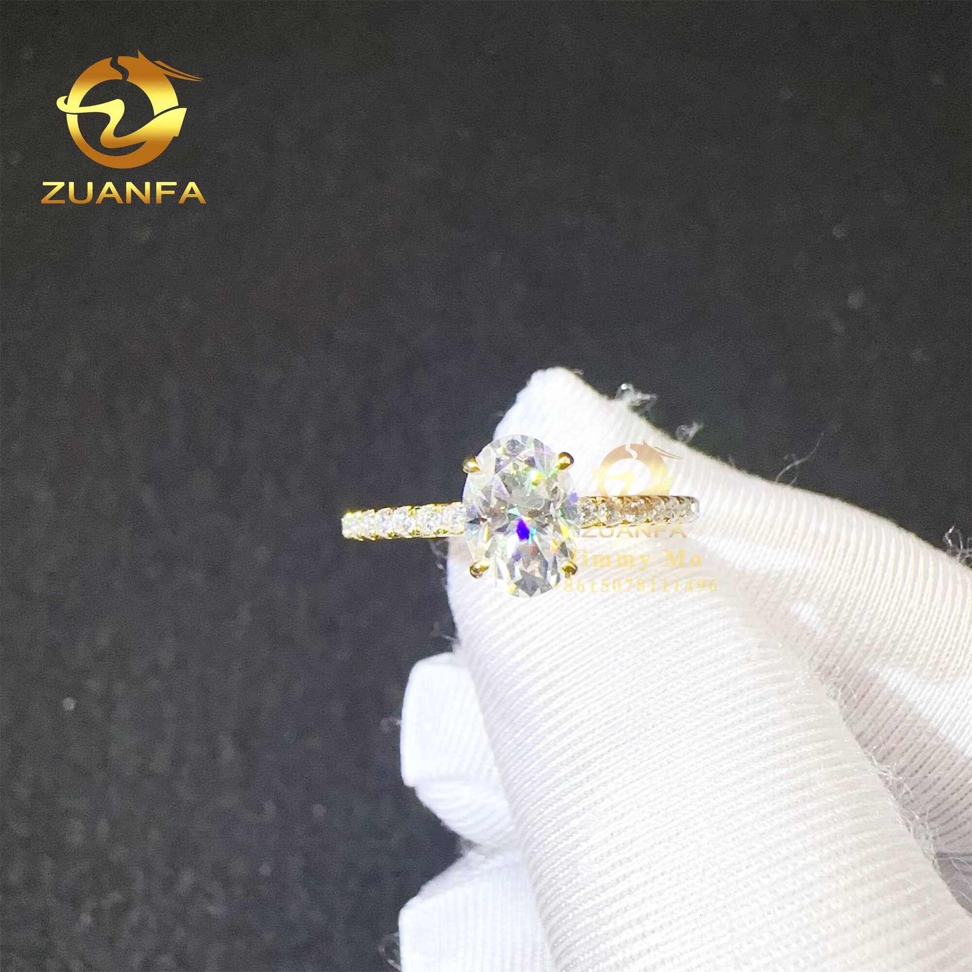 10k 14k 18k Yellow Gold 1ct Iced Crushed Oval Moissanite Diamond Engagement Wedding Band Ring Anniversary Gift GRA Certificate