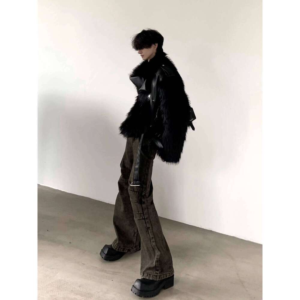 High-End Black Mink Plush Faux Coat Men's 2025 Winter Fur Integrated Thickened Jackets Trendy Male Long Sleeve Coats