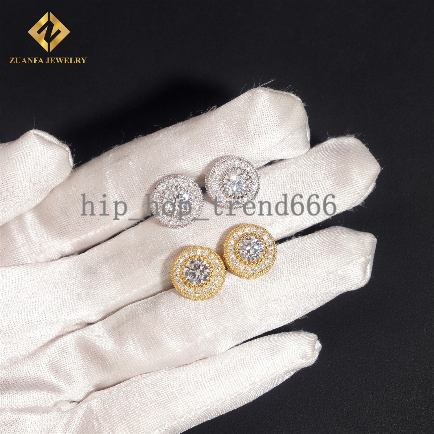 24h Shipping Halo Moissanite Earring Rapper Jewelry Round Cluster Stud Earring Solid 925 Silver VVS Moissanite Iced Out Earrings