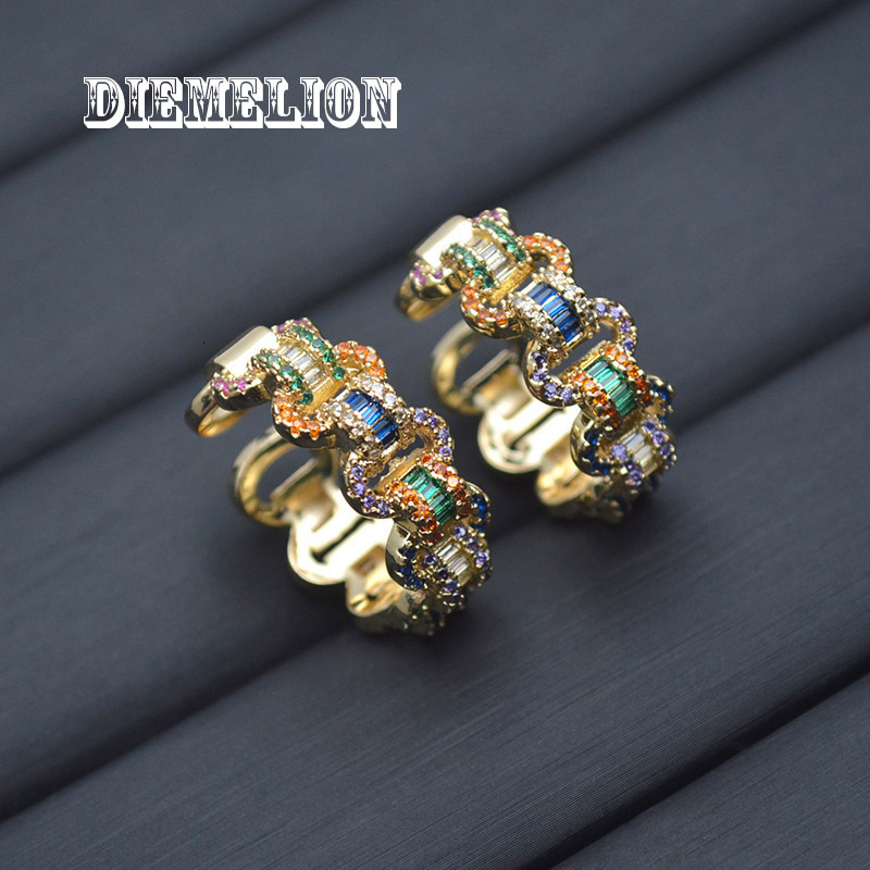 European And American Punk Hip-hop Colorful Designer Jewelry Zircon Ring Hollow Shiny Personality Cuban Chain Luxury Jewelry Ring Gold-plated Color-re
