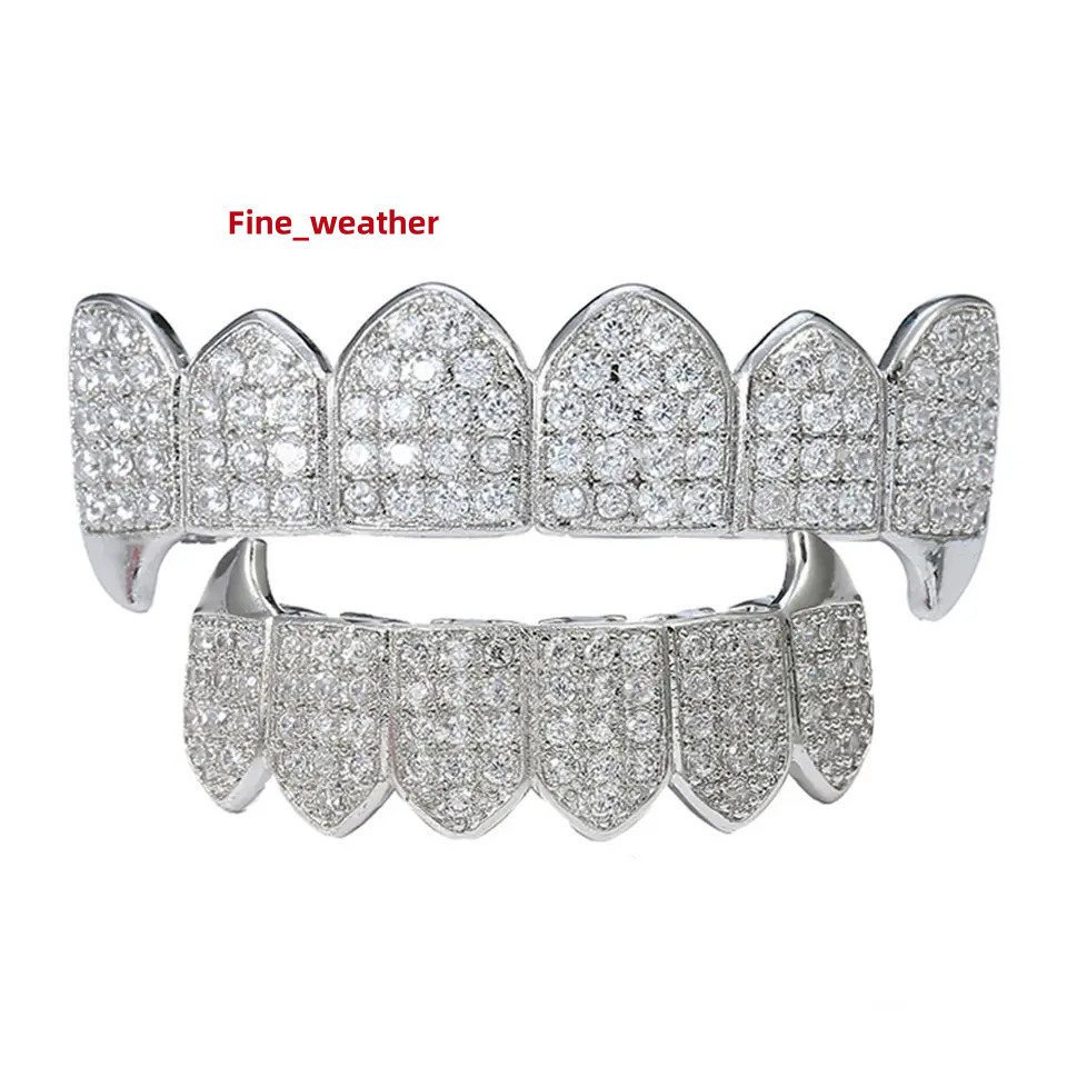 Wholesale High Quality 6 Teeth Top Bottom Micro Inset Zircon Hip Hop Grillz 925 Sterling Silver Moissanite Grillz Body Jewelry