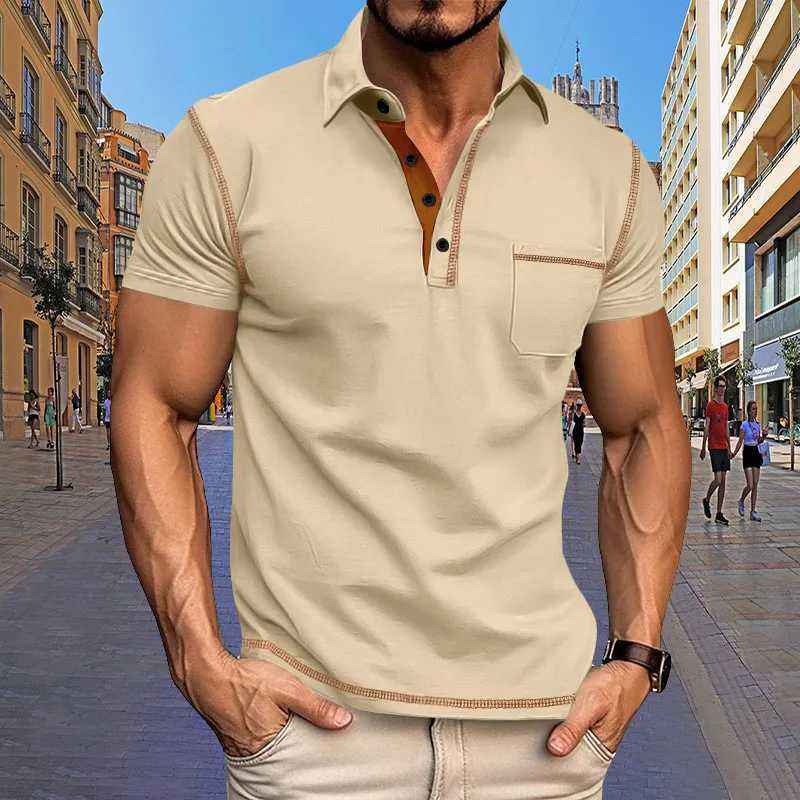 2024 New Summer Mens Short Sleeve Polo Shirt with Pocket and Lapel Top European and American Fashion Casual Mens Polo Shirt XJ250725