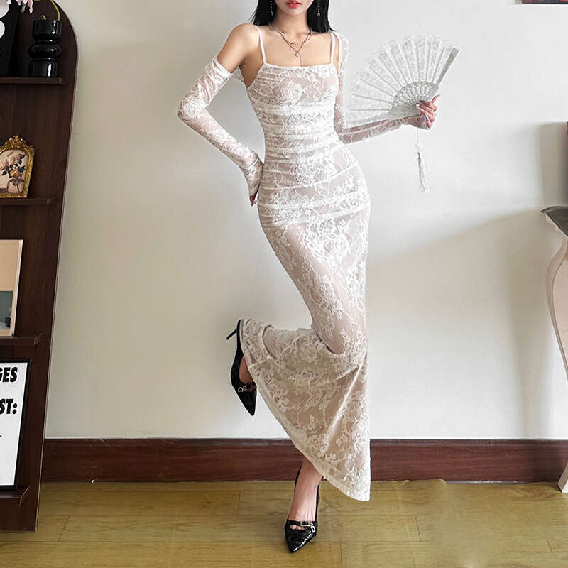 Women's 2024 Autumn Winter New Fashionable Sexy Elegant Mermaid Court Square Neck Lace Fashion Dress bff