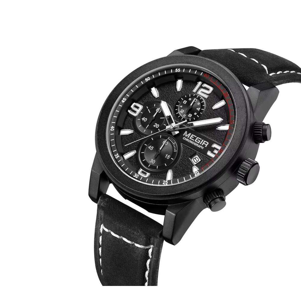 DHwatches MEGIR Men's Sports Chronograph Watch - 50M Waterproof, Luminous, Leather Strap, Quartz Wristwatch for Active Men