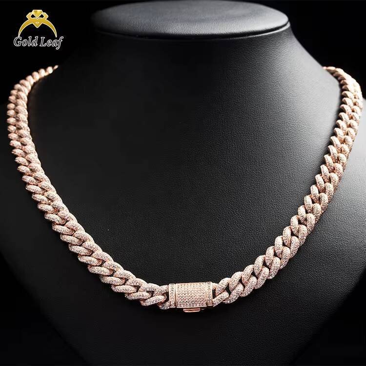Goldleaf VVS Mossanite Cuban Chains S925 Silver Diamond Necklace Man 6MM-15MM Moissanite Hiphop Cuban Link Chain