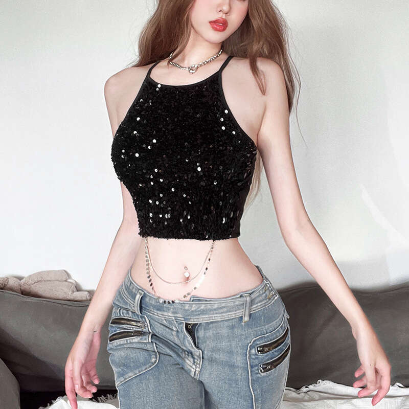 Women's Clothing 2024 Summer New Solid Color Sexy Strapless Chain Crop Top Vest for Women 9a9