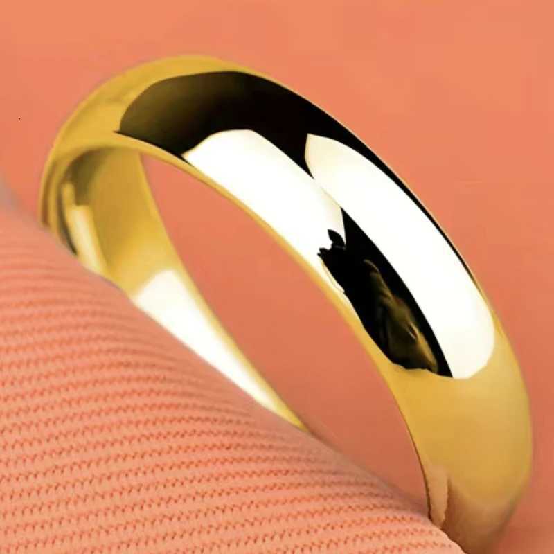 Fading free 18K gold glossy ring classic couple engagement and wedding ring neutral silver 925 jewelry fashion accessory W250417
