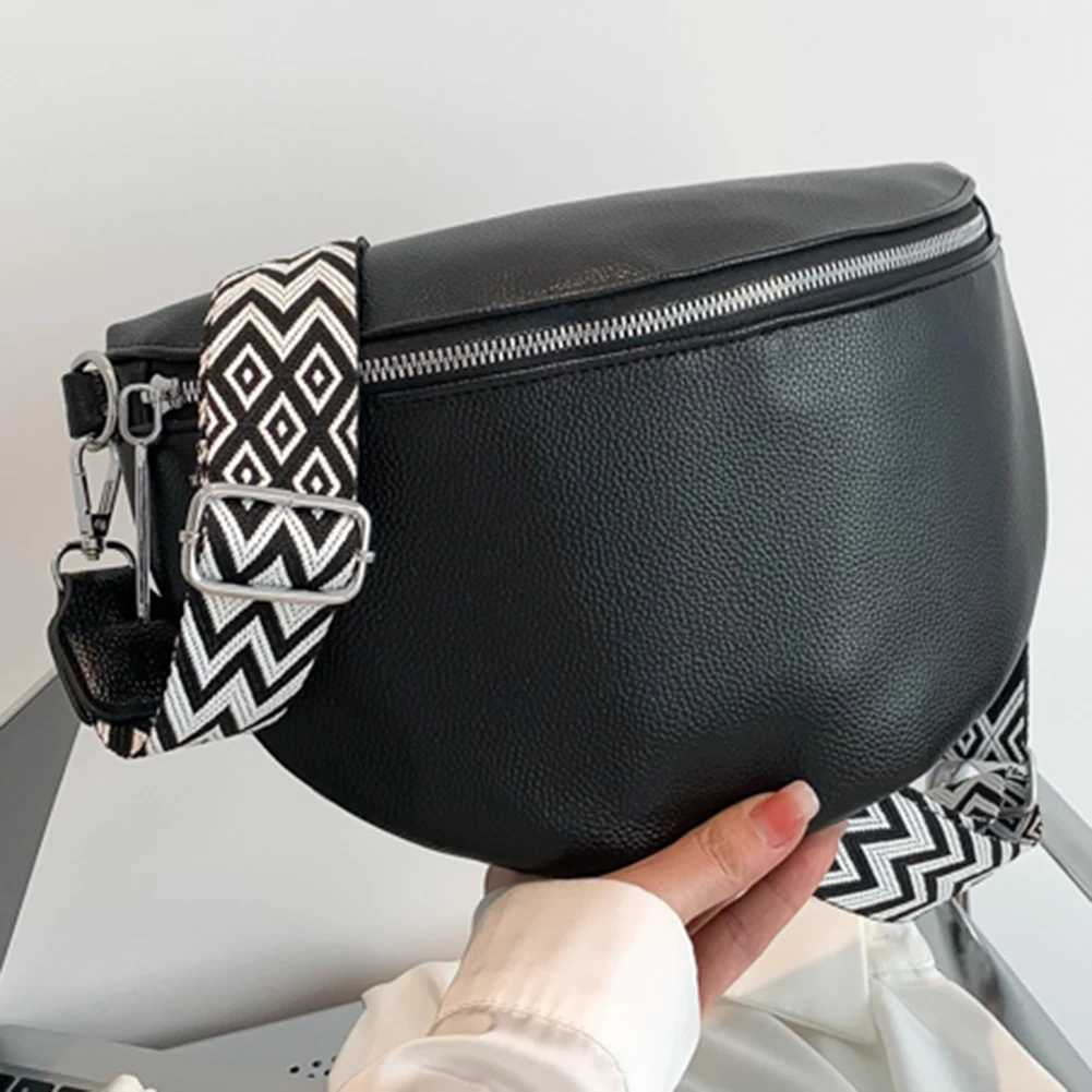 Crossbody Bag Wide Jacquard Strap Traveling Bag PU Leather Fi Casual Solid Color Portable Simple for Outdoor Hiking Y250724