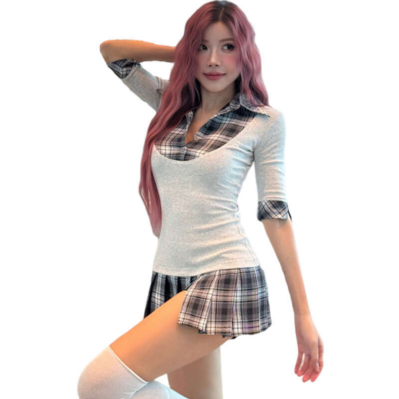 Summer INS Style Niche Design Trendy Fashion Plaid Patchwork Top Puff Half Skirt Women's Clothing 52f