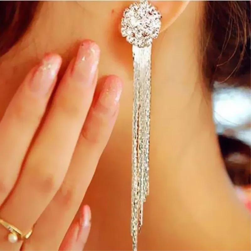Korean Fashion Personality Temperament Crystal Tassel Earrings Bridal Ear Jewelry For Women Long Oorbellen 250715