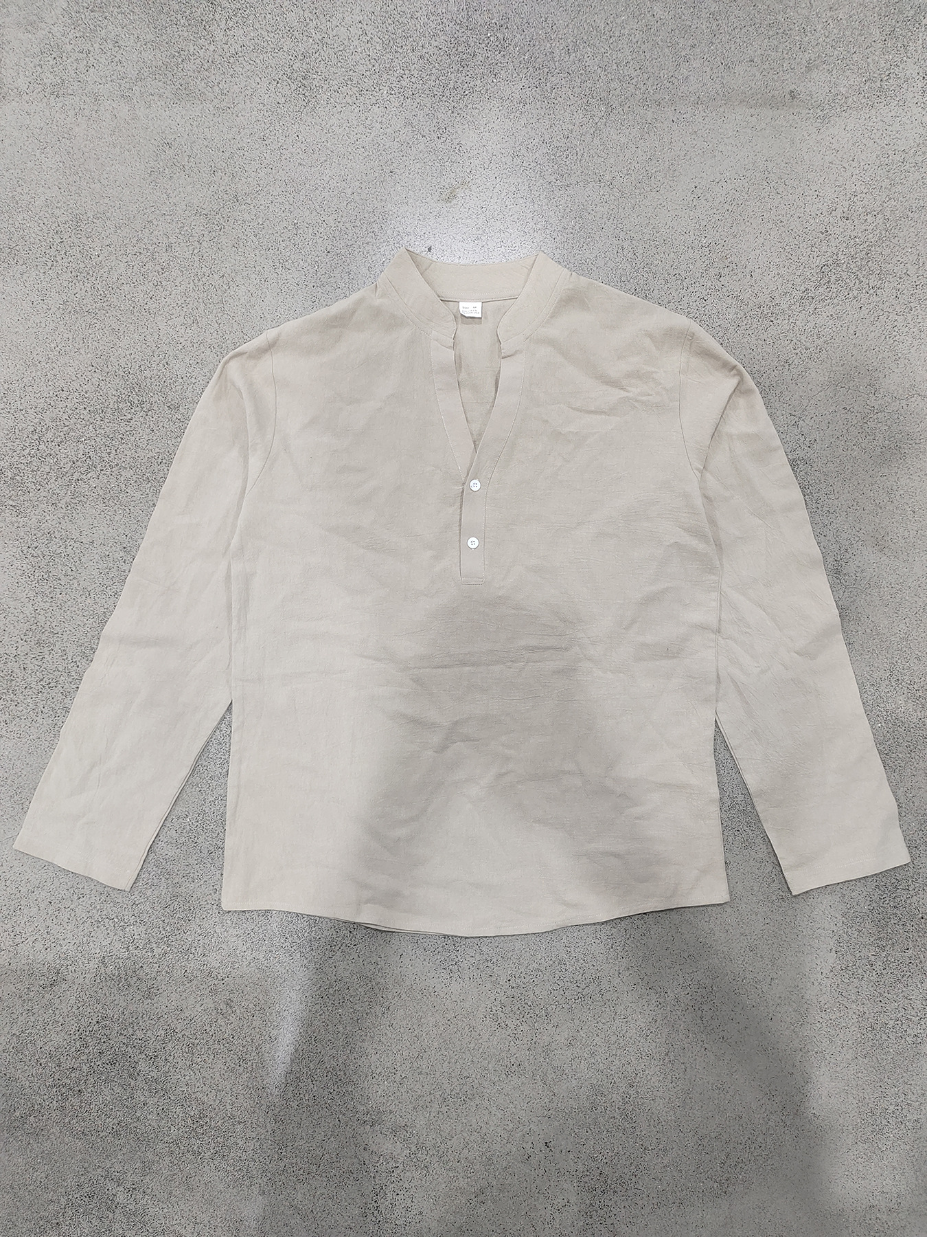 Men's linen shirt stand collar buckle loose casual breathable V-neck Henry shirt long sleeved T-shirt men European size: S-3XL