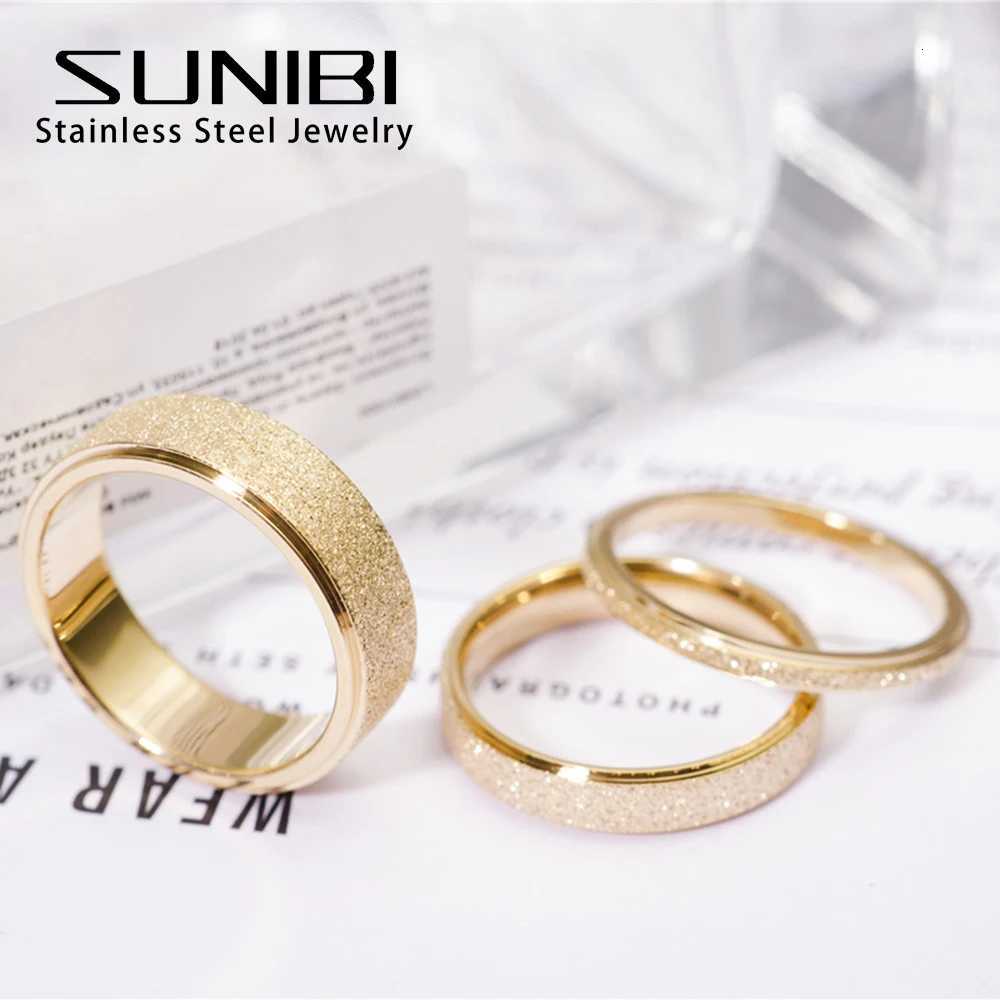 SUNIBI frosted stainless steel ring for women fashionable and simple gold finger ring wedding gift wholesale of jewelry for girls W250417
