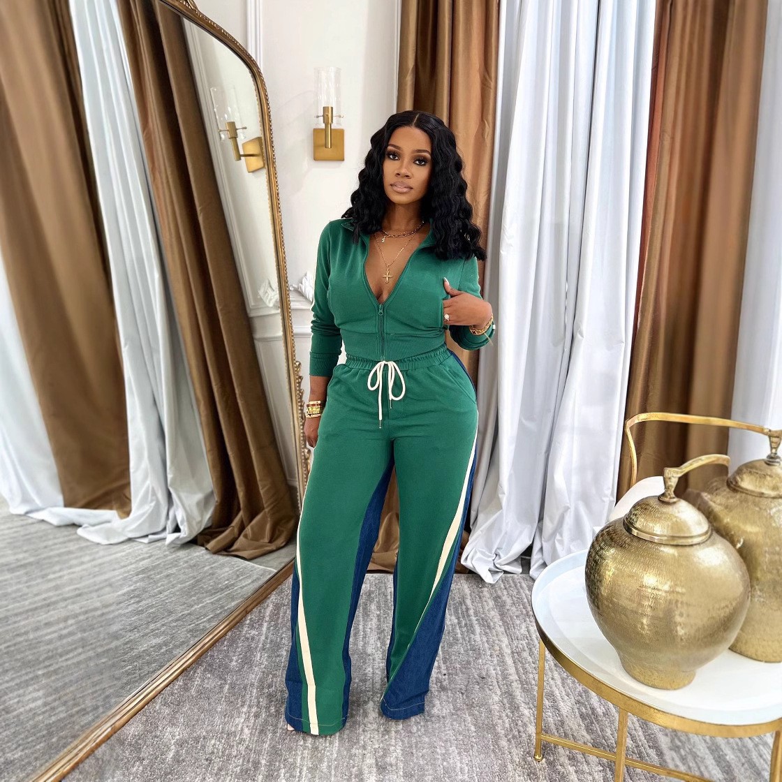 New Designer Women Set Spring and Autumn Fashion Splicing Style Sportswear Women's Leisure Outdoor Sports Two Piece Set