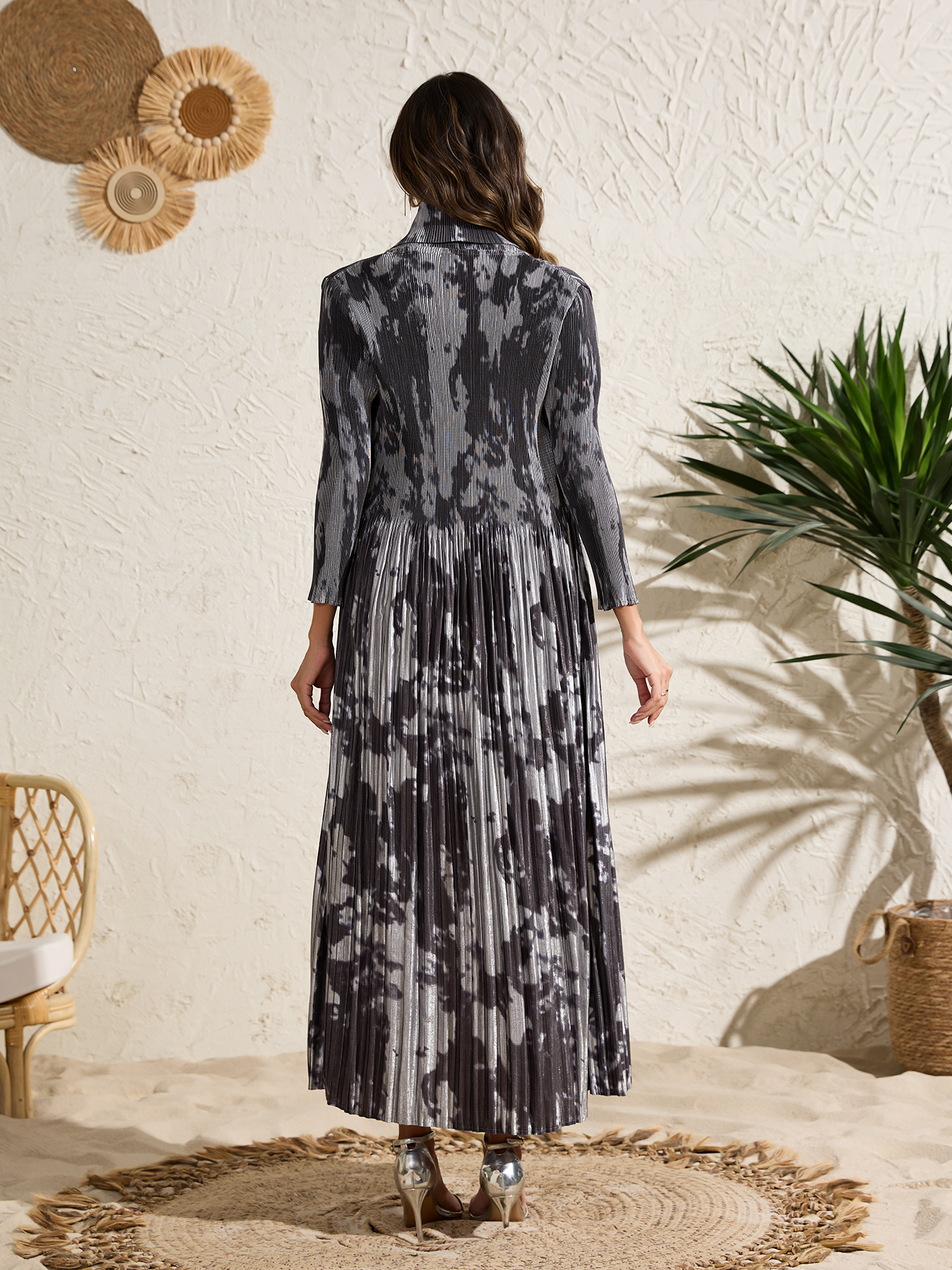 Long robe coat Ethnic Clothing The Middle Eastern printed pleated robe coat is elegant in Arab style NZ020
