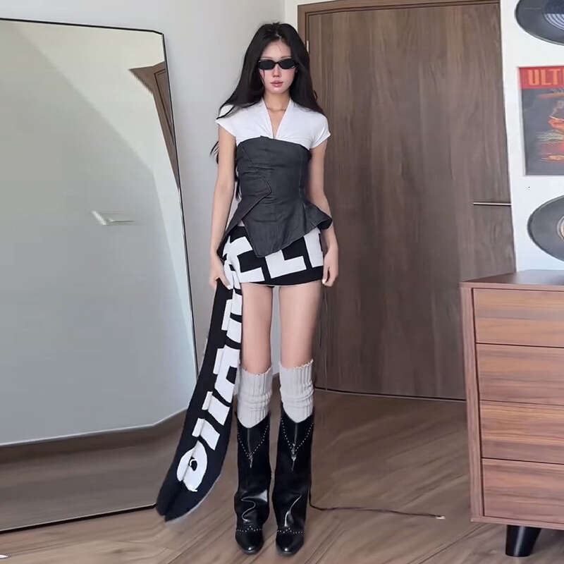 2025 Women's Spring New Solid Color Tube Top High Waist Short Skirt Set dc9