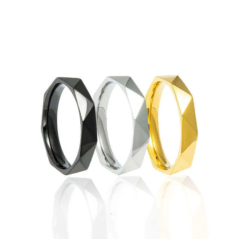 Irregular Geometric Rhombus 4MM Titanium Steel Personality Fashion Simple Unisex Couple Ring