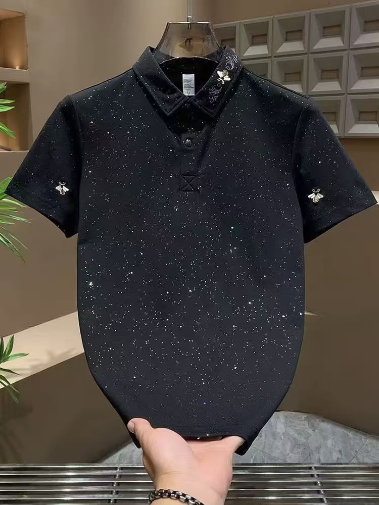 Advanced Jacquard T-shirt men's fashion brand summer plus size heavy short sleeve American high street five and a half sleeves.#014363966