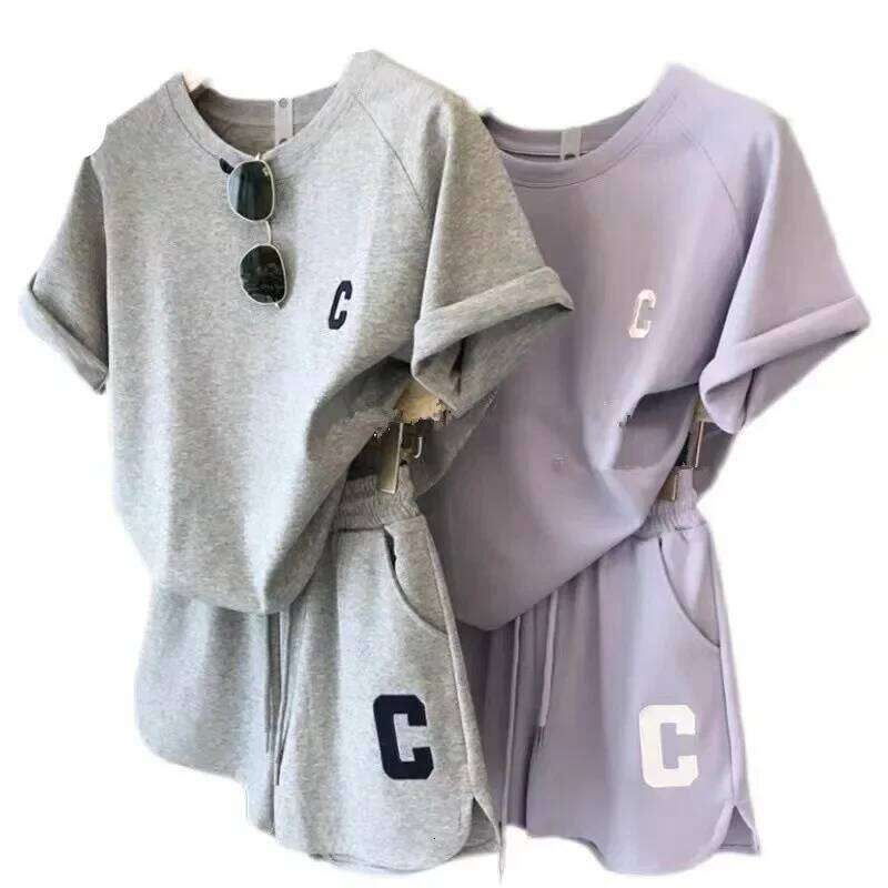 Designer Leisure High Quality 2 Piece Women Summer Loose Sleeve T-Shirt Shorts Sports Print Letter Casual Suit Large Size Short Pamas Set