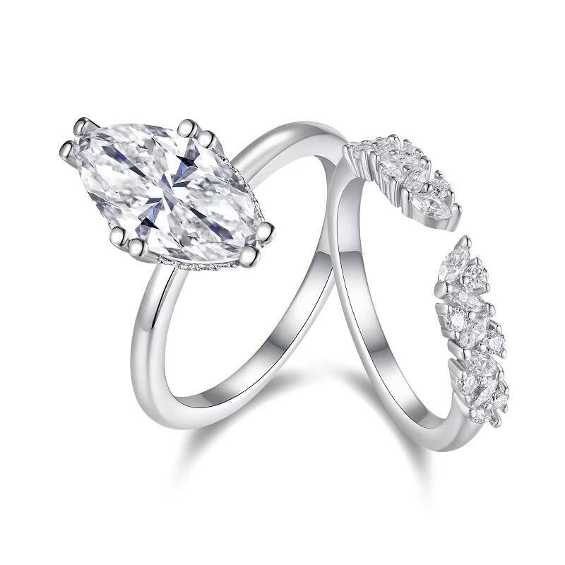 De 925 Silver 7*14mm Marquise Cut Moissanite Ring Moissanite Women Ring Moissanite Rings for Women with Certificate