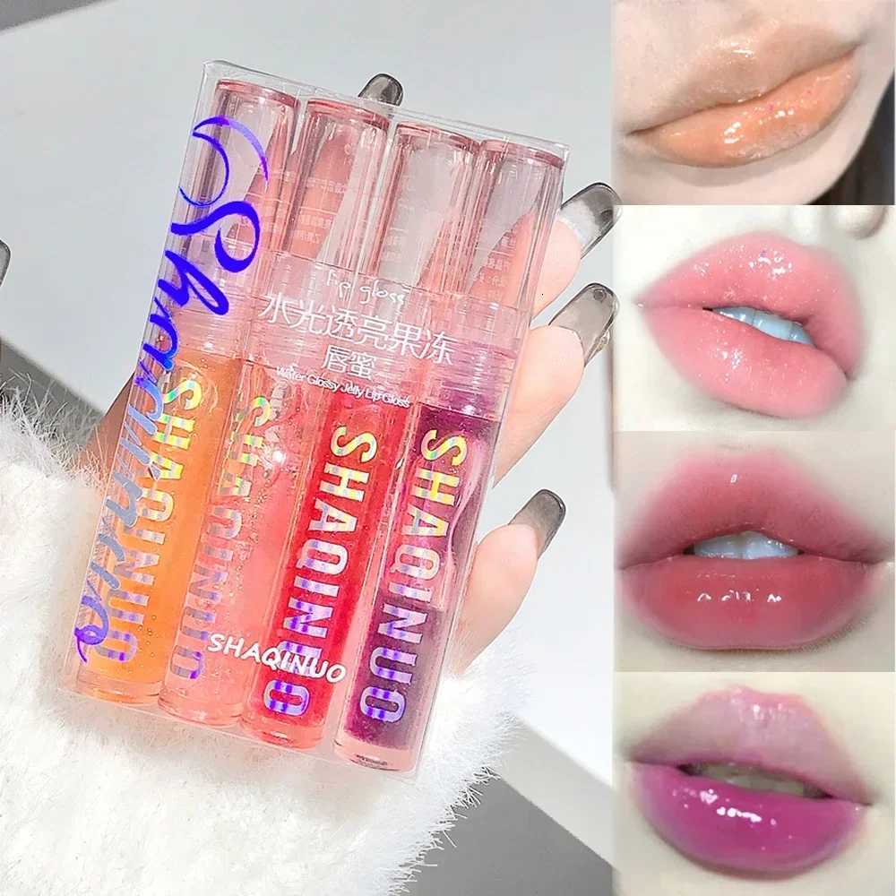 4 PCS Water-gloss Mirror Jelly Lip Gloss Moisturizes Lips Shimmers With Fine Pearls Brightens Lip Oil Pluming Glass Lip MakeupXJ250724