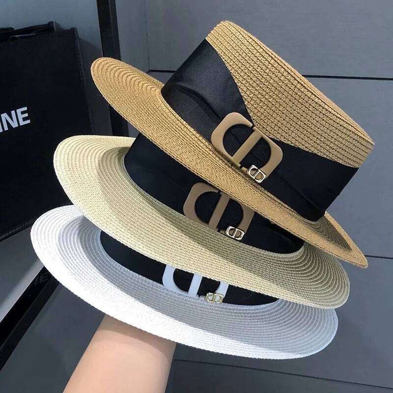 Summer Women's Law Test Flat Top Travel Seaside Vacation Sunshade Sunscreen Casual Versatile Straw Sun Hat
