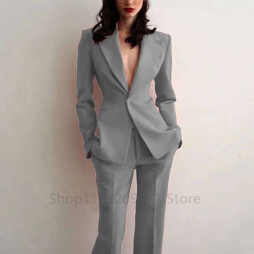 Women's Suit Party Wedding Plus Size 2Pcs Slim Fit Spike Collar Blazer Pants Outfit Dress Evening Dresses For Prom Traf Set MDNG