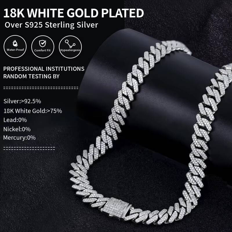 Huiyue Moissanite Cuban Link Chain Necklace Mens Hip-hop Necklace Hip Hop Jewelry Making Accessories