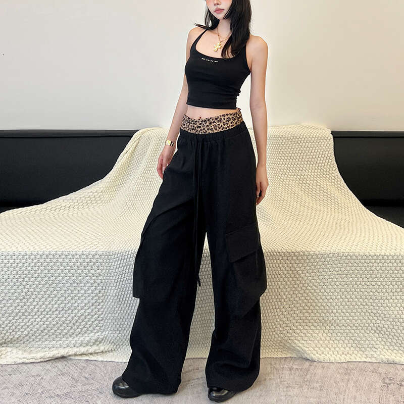 2024 Autumn New Women's Solid Color Loose Street Fashion High Waist Straight Cargo Wide Leg Pants 8b2