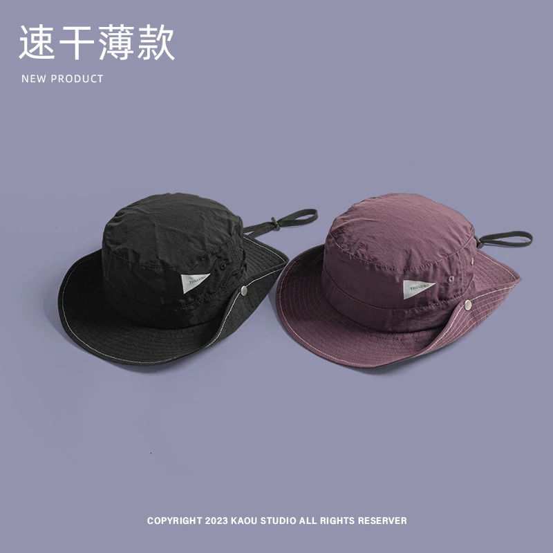 Summer Outdoor Sunscreen Quick-drying Mens Caps Lightweight Breathable UV Protection Hiking Strap Bucket Hats for Women 250724