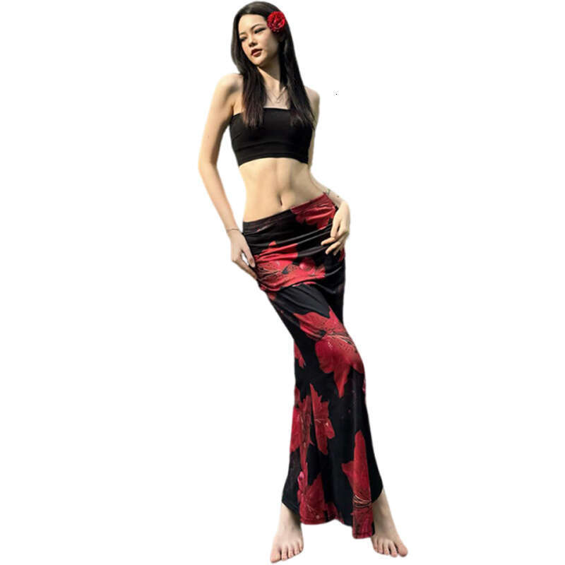 2025 Summer New Style Hot Girl Slim Fit Elegant Versatile Tube Top High Waist Printed Skirt for Women 79a