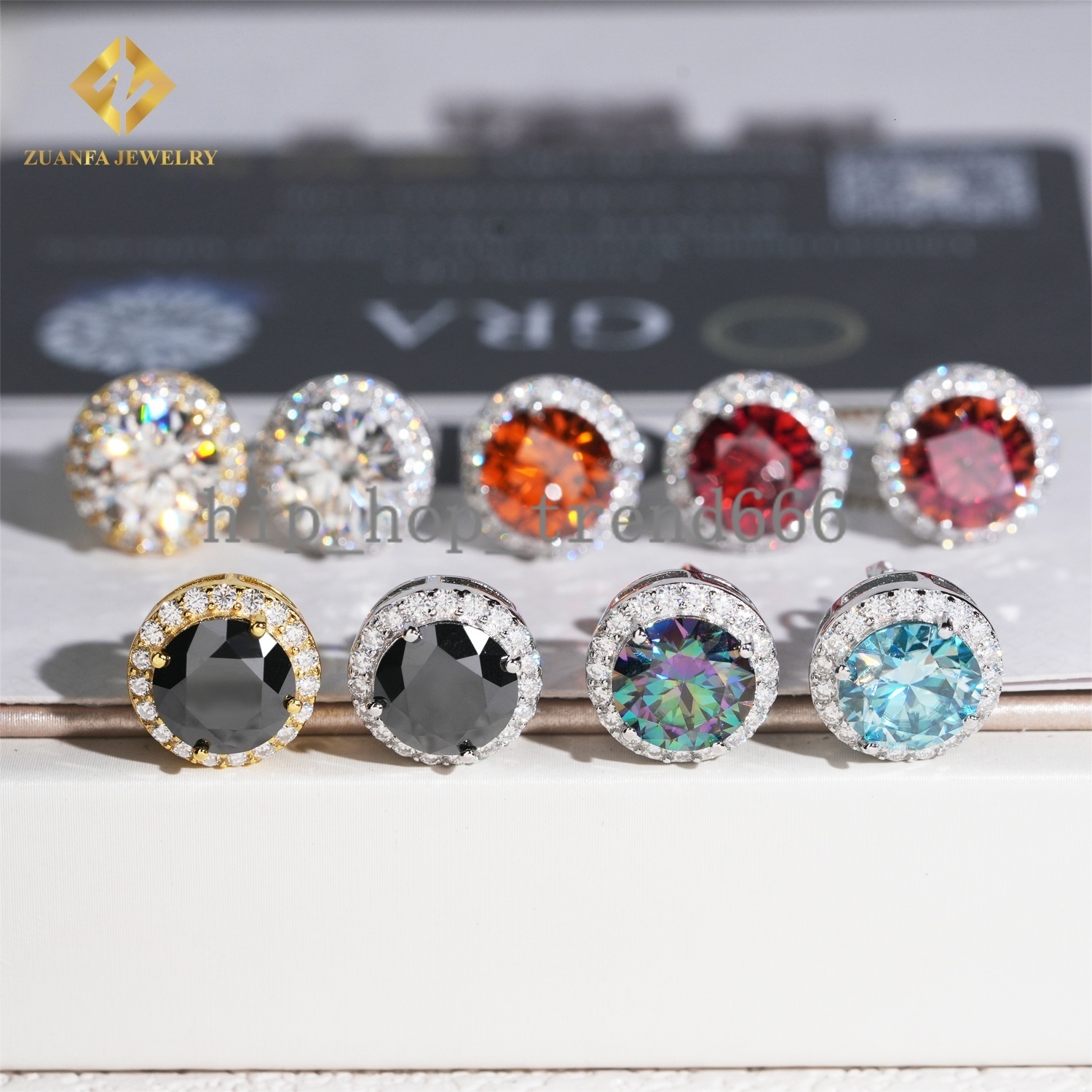 Big Stone 9mm Moissanite Colorful Halo Earrings Studs Round Brilliant Cut VVS GRA Certificate Moissanite Diamond 925 Screw Back