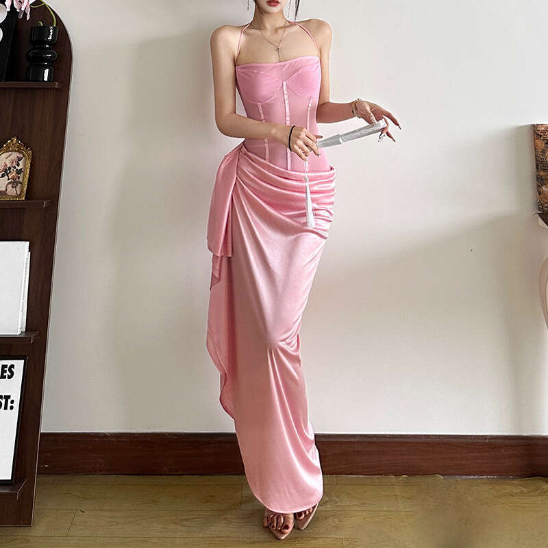 2025 Spring New Fashion Sexy Solid Color Halter Neck Strapless Bodycon Dress for Women 855