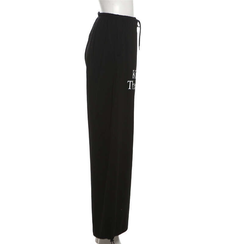 2024 Summer New Women's Solid Color Loose Street Fashion High Waist Casual Sports Straight Pants c34