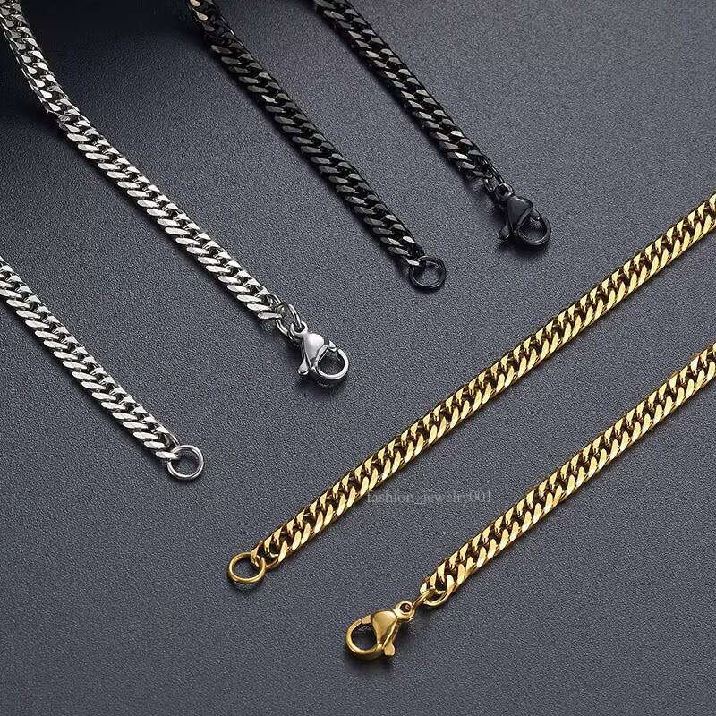 Hot Sale Mens Hip Hop Jewelry 4mm-8mm Dia-Cut Black Gold Plated Stainless Steel Cuban Curb Link Chain Necklace for Men