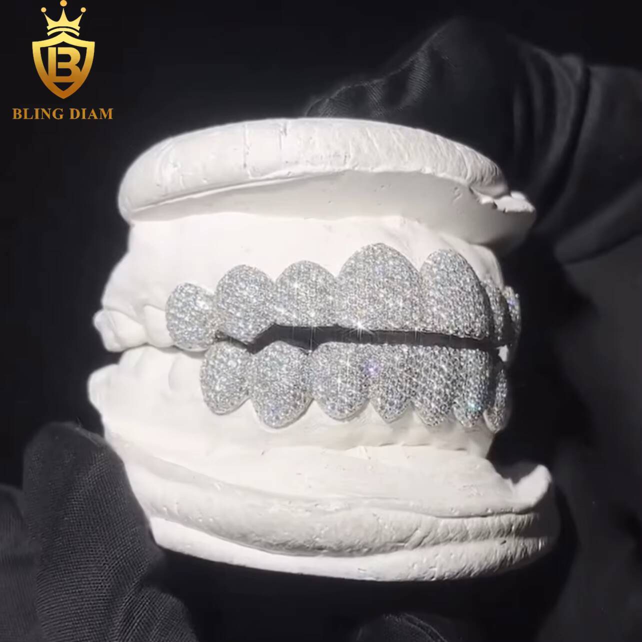 Blingdiam Jewelry Hip Hop Style Custom Teeth Grillz 925 Silver VVS Moissanite Iced Out Diamond
