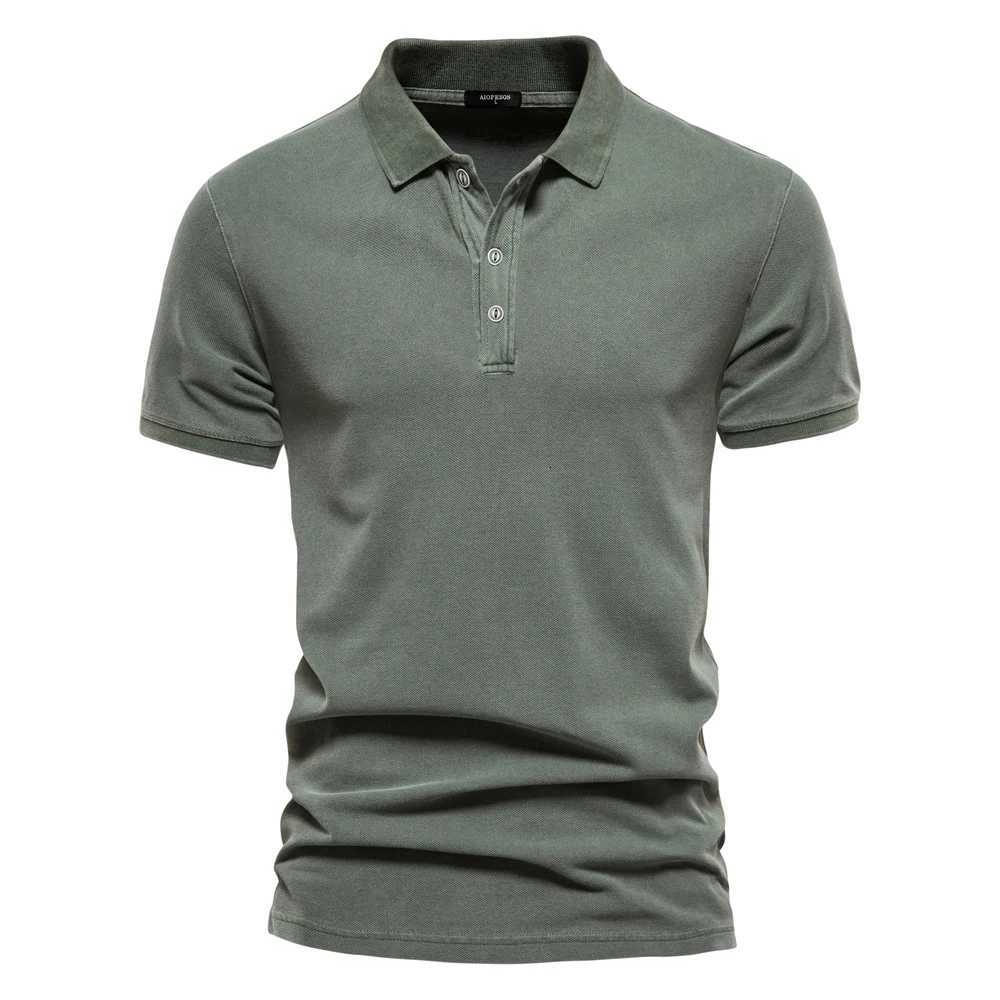 100% Cotton Solid Color Mens Polo Shirts Casual Short Sleeve Turndown Mens Shirts Fashion Streetwear Polos for Men XJ250725