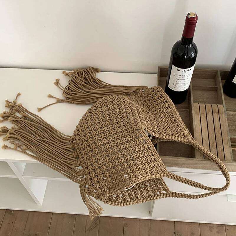 Women's Bags Designer Bohemian Beach Bags Fo Women Designe Handbags Puses New In Polyeste Rope Baided Tassel Hollow Undeam