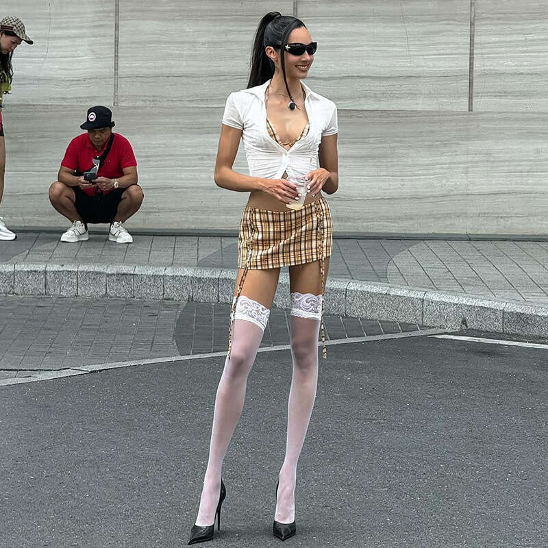 2025 Summer New Slim Waist Sexy Hot Girl Top Elegant Plaid Skirt Set for Women 45c
