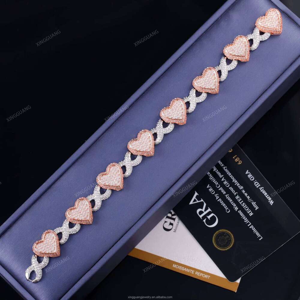 Fashion Heart Style VVS Moissanite Infinity Link S Sier Hip Hop Iced Out Dia Cuban Bracelet
