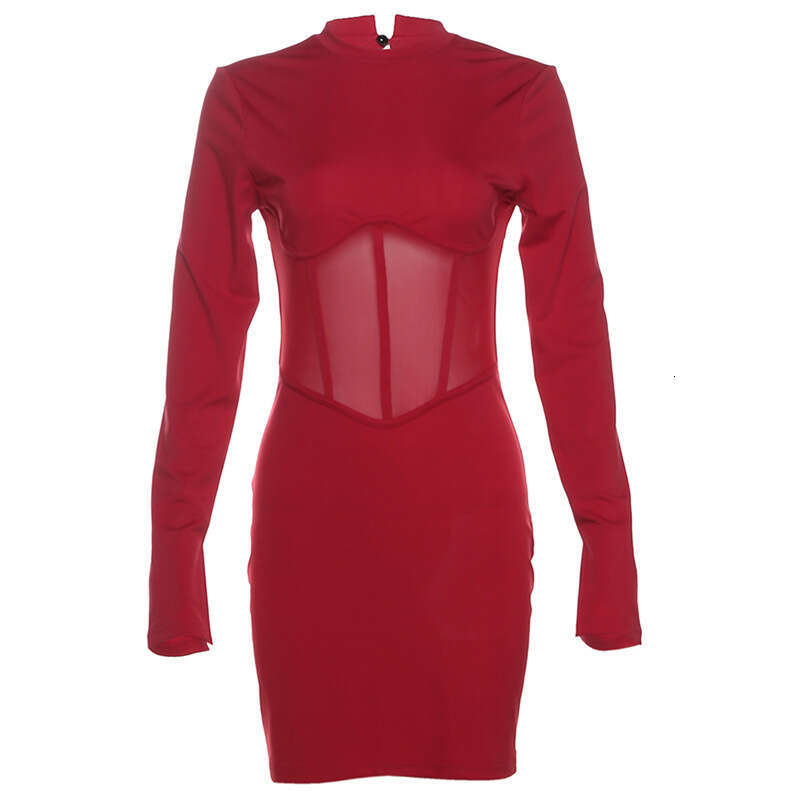 Women's 2024 Autumn New Fashion Sexy Long Sleeve Round Neck Backless Bodycon Dress f01