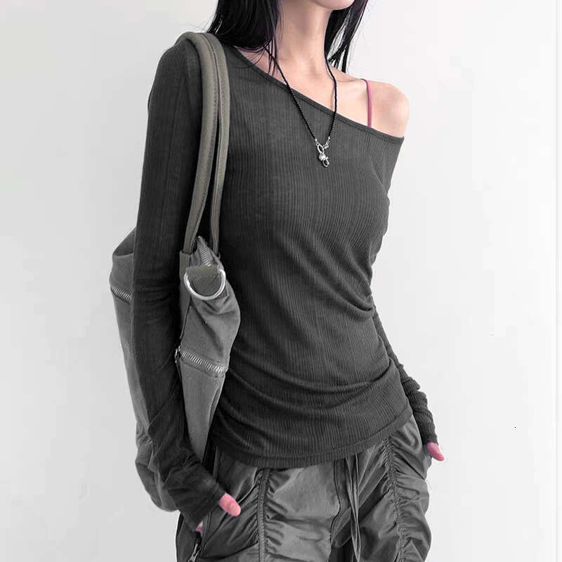 2023 Summer New Women's Fashion Solid Color Sexy Off-Shoulder Long Sleeve T-Shirt 1d3