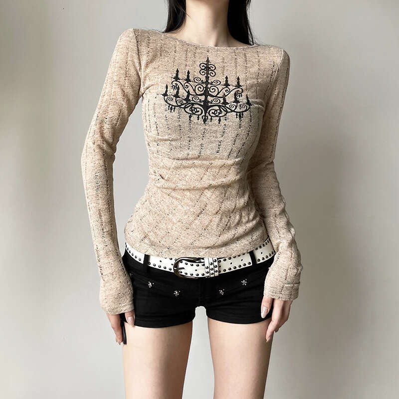 2024 Autumn New Women's Fashion Letter Print Long Sleeve Round Neck T-Shirt 72c