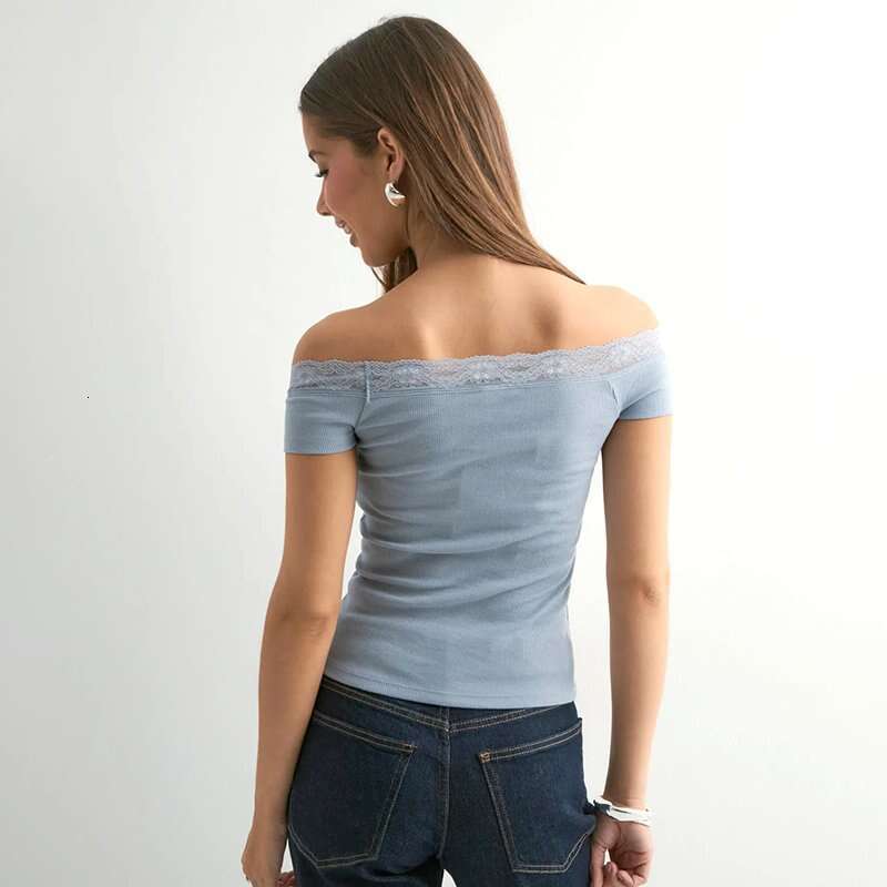 Y25tp190 Women's Summer New Solid Color Sleeveless Off-Shoulder Lace Sexy Top T-Shirt B5