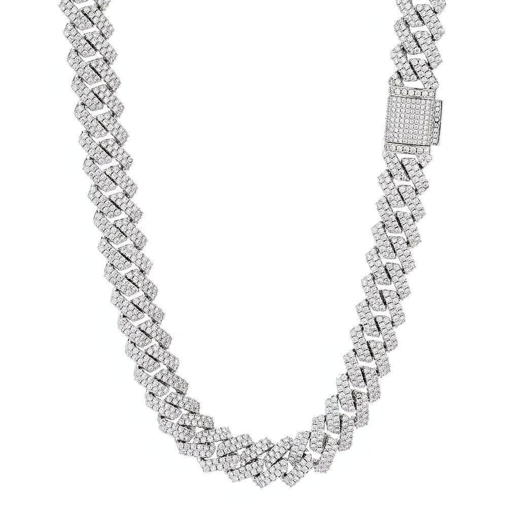 HipHop S925 Silver Necklace 14mm Rhombus Cuban Chain Men Personalized Accessory