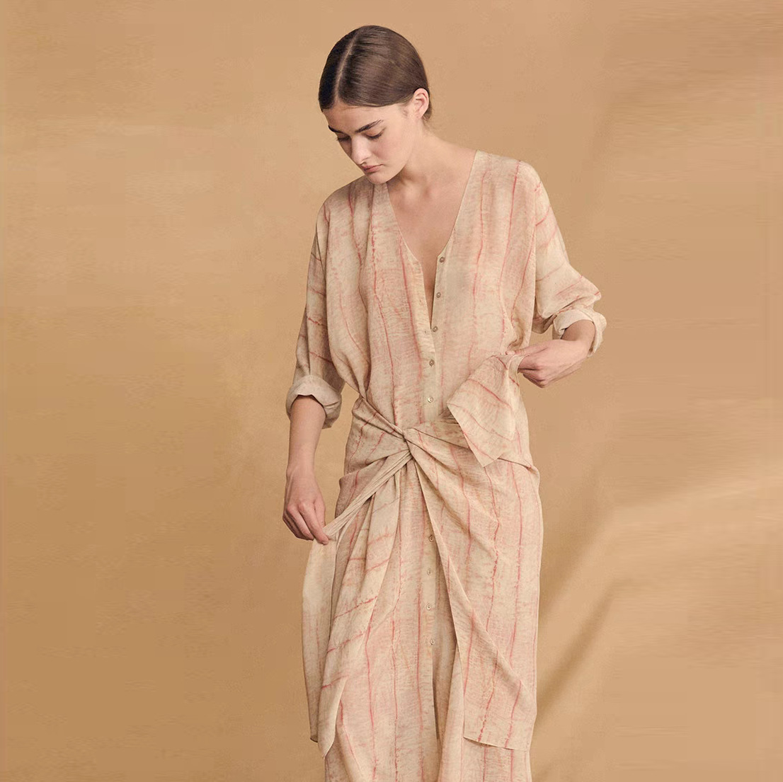 OC 469M80 New SPD Women's Casual Dresses European and American Niche Luxury Dress V-neck Dyed Silk Star River Printing