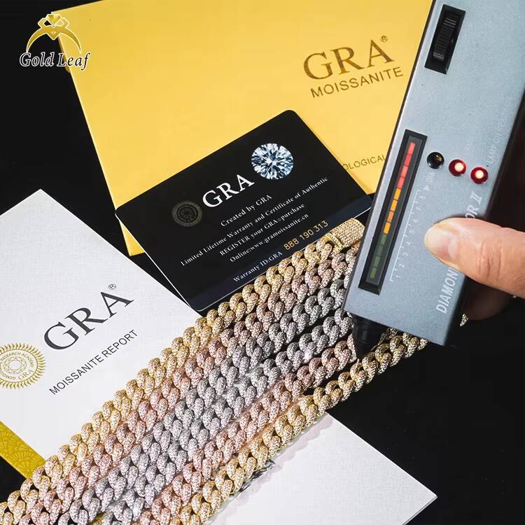 Goldleaf VVS Mossanite Cuban Chains S925 Silver Diamond Necklace Man 6MM-15MM Moissanite Hiphop Cuban Link Chain