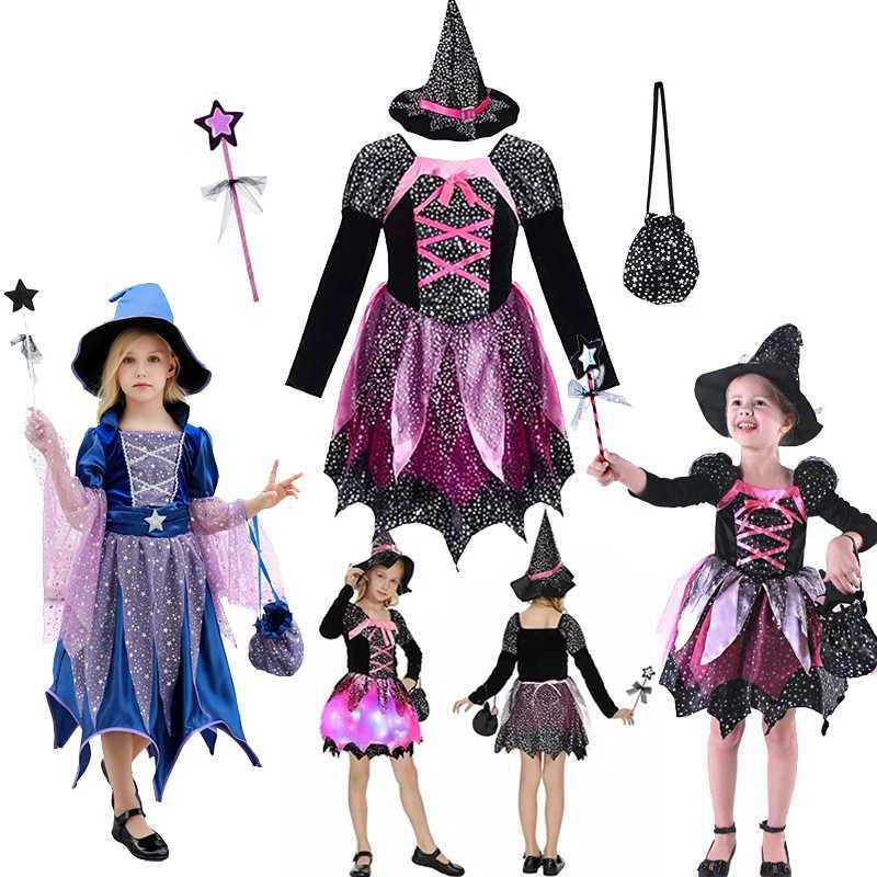 Girls Halloween Witch Cosplay Costume Children Purple Mesh Carnival Clothes Par Infant Witch Fancy Dress Clothing Set Hat Z250725